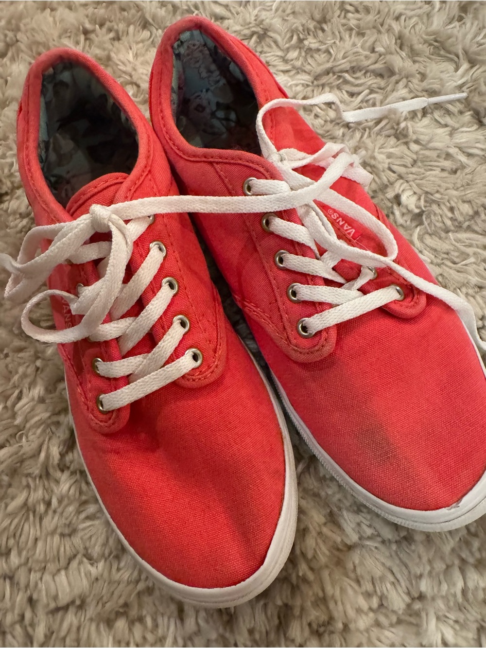 Vans Coral Red Canvas Sneakers with White Laces - Picture 9 of 10